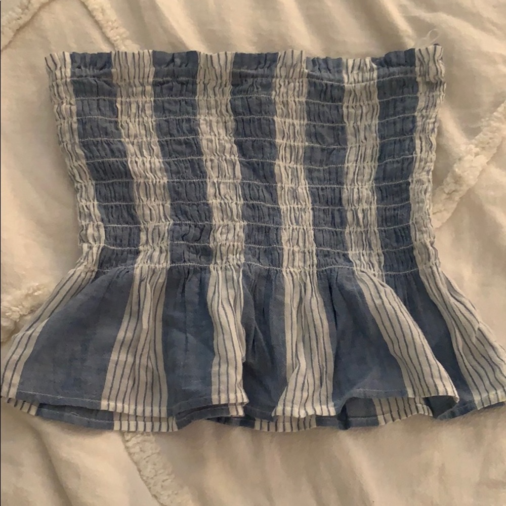 blue and white tube top